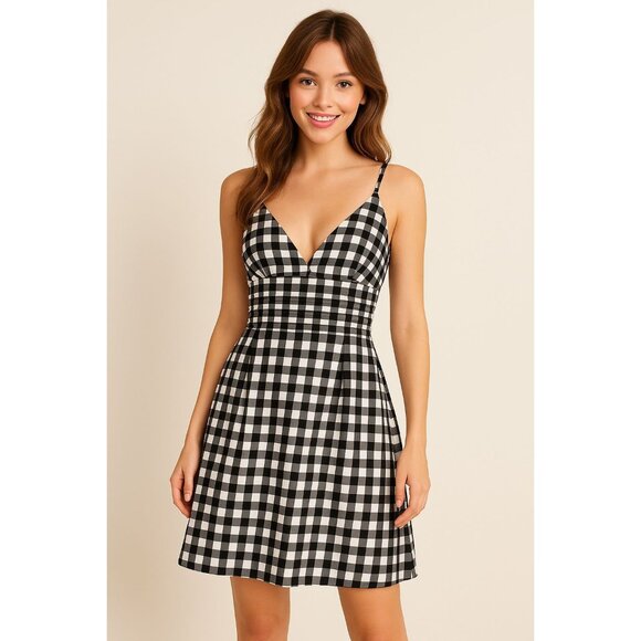 Banana Republic Black white Gingham Plaid Sundress Dress A-Line NWT Size 0 - Picture 1 of 11